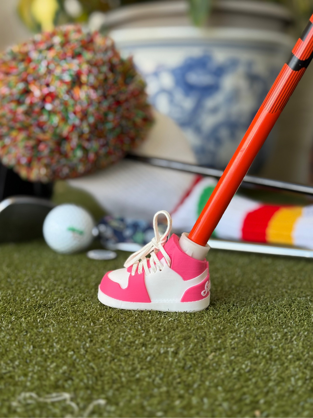 Pink &amp; White Golf Bag Stand Shoes