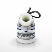 Grey Camo Shoe Pair, heel view with the Shoobie script.